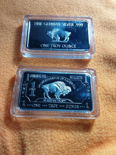 (2) 1 Oz German Silver Buffalo Bars Including Case With Low Reserve 2 Bars Total