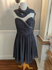 Mori Lee Charcoal Chiffon Dress Sz.12 NWT Homecoming Bridal Formal