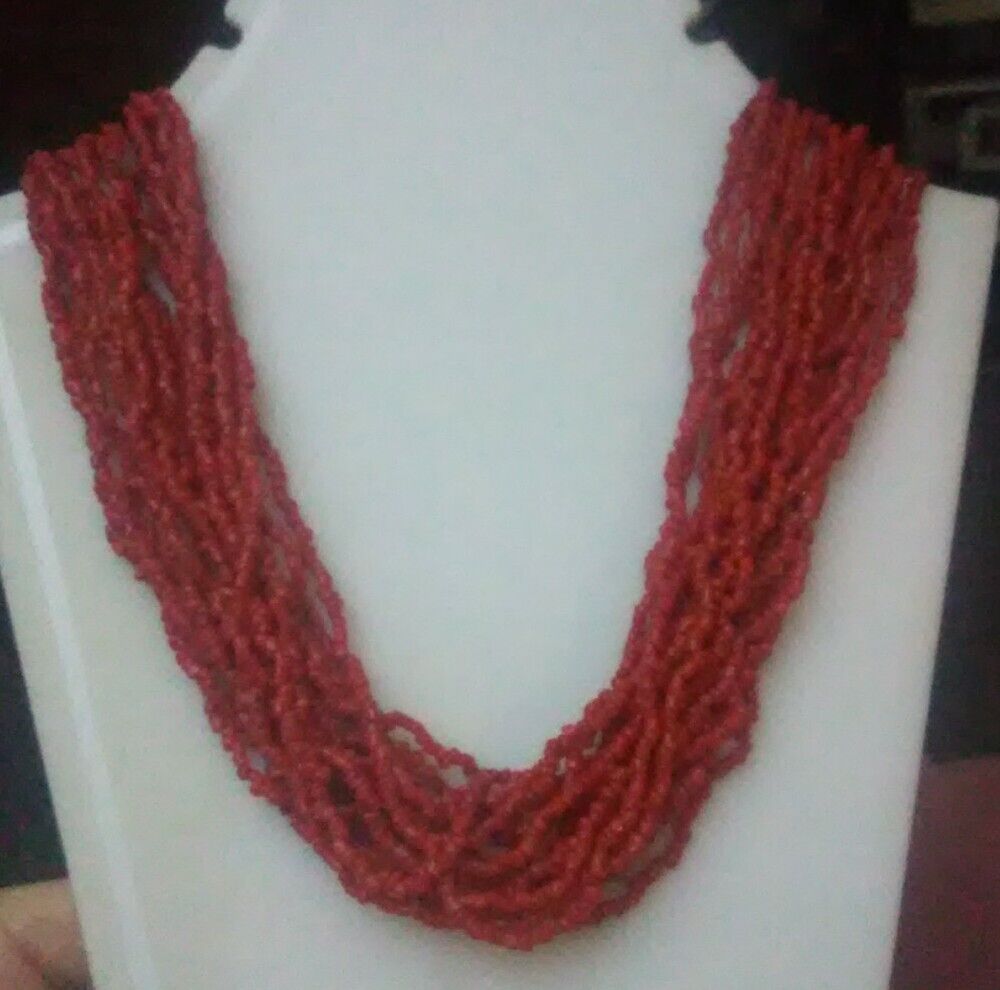 Vintage Red Multi 17 Strand seed beads Necklace 2… - image 10
