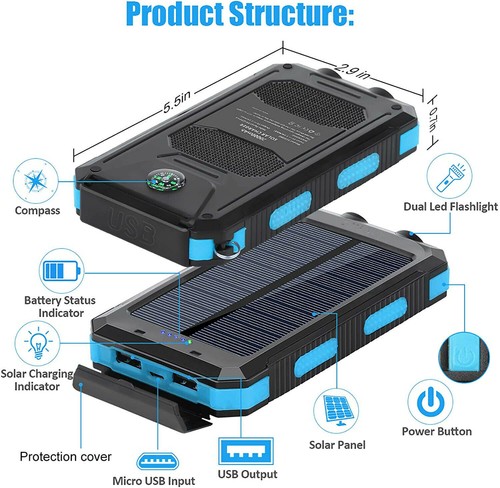 30000mAh Solar Power Bank Charger Ladegerät Externer Batterie+LED 2 USB Akku DE - Bild 6 von 20