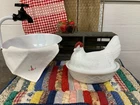 VINTAGE WESTMORELAND HEN ON NEST - 7 INCH - WHITE MILK GLASS WITH RED ACCENTS