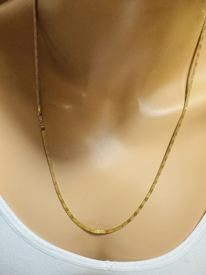 SOLID22CT 22K 916 Real Dubai Saudi Yellow Gold 23.5”/24” Long Necklace