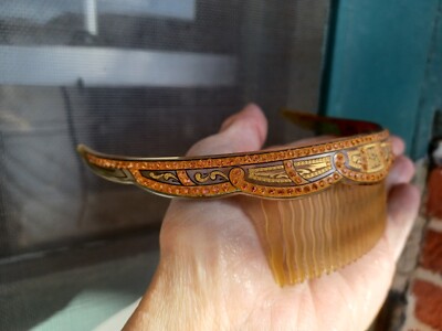 ANTIQUE ART DECO FLAPPER GOLD GILT BEADED RHINESTONE CELLULOID HAIRCOMB TIARA