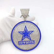 Necklace Dallas Cowboys Medallion 6 Inches Rotating Pendant + Gold Chain 24 inch