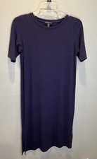 Eileen Fisher Blue Stretch Jersey Long Sleeve Midi Dress Petite Small