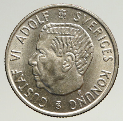 1958 SWEDEN King GUSTAV VI ADOLF 2 Kronor LARGE OLD Silver SWEDISH