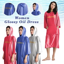 AMORESY Women Glossy Oil Dress Beach Hooded Pajamas Long Sleeve Loose Housewear