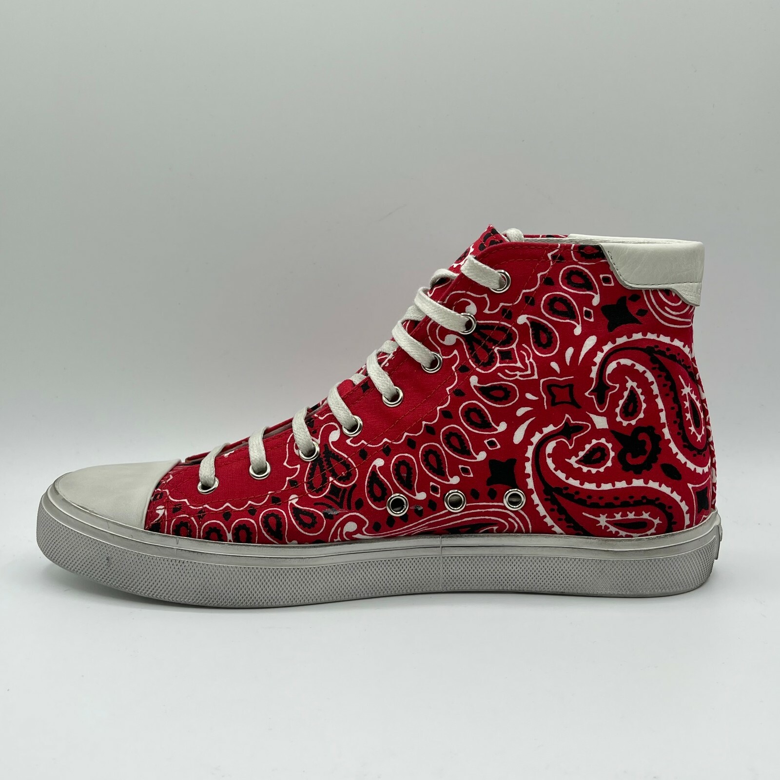 Sneaker alte lavate Saint Laurent Bedford da uomo rosse bianche sporche $695 553582 6576