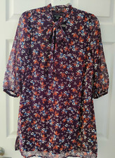 NWT Francesca's AS U WISH Boho Dress Size S Burgundy Floral Bow Spring