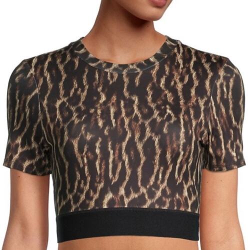 NEW Pam & Gela Size S Move Fast Leopard Short Sleeve Crop Top