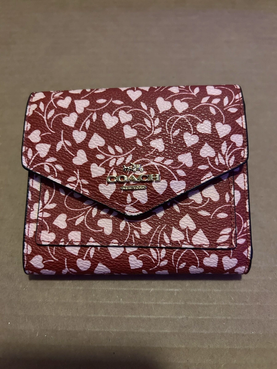 New Authentic Coach Small Love Leaf Print Bifold Heart Wallet