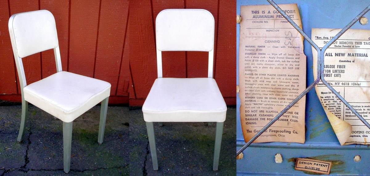 Vintage 1950s Mid Century GOODFORM Aluminum CHAIR White Vinyl SEAT