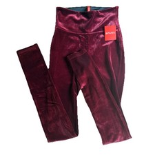 New Spanx Leggings Women's XS Red Rich Burgundy Velvet Yoga Velour Pants Workout