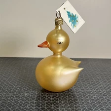Nwt SOFFIERIA DE CARLINI Italy Blown Yellow Glass Duck Ornament, Rubber Ducky