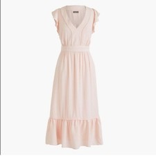 J. Crew Point Sur V-Neck Ruffle Midi Dress Flutter Sleeve Blush Pink Size 2