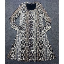 Karen Kane Dress Women Medium Black Snakeskin Long Sleeve Viscose Spandex A-Line