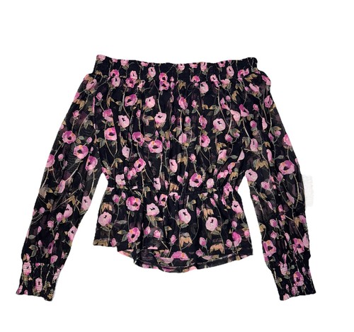 White House Black Market WHBM Floral Print Off The Shoulder Mesh MEDIUM Top EUC - Picture 2 of 11