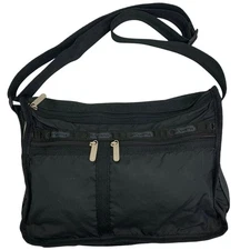 Le SportSac Black Deluxe Everyday Crossbody Bag Purse Pockets Full Zip