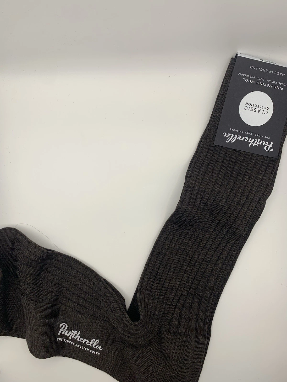 Pantherella Fine Merino Wool Socks Long 7.5-9.5 Knee High Laburnum Dark Brown