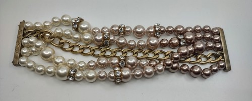Bracciale vintage Givenchy multifilo perle finte tono oro catena maglia passerella. - Foto 12 di 20