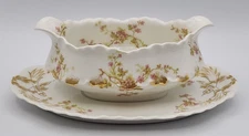 Antique Haviland Limoges Schleiger 29 Gravy Boat with Attached Underplate