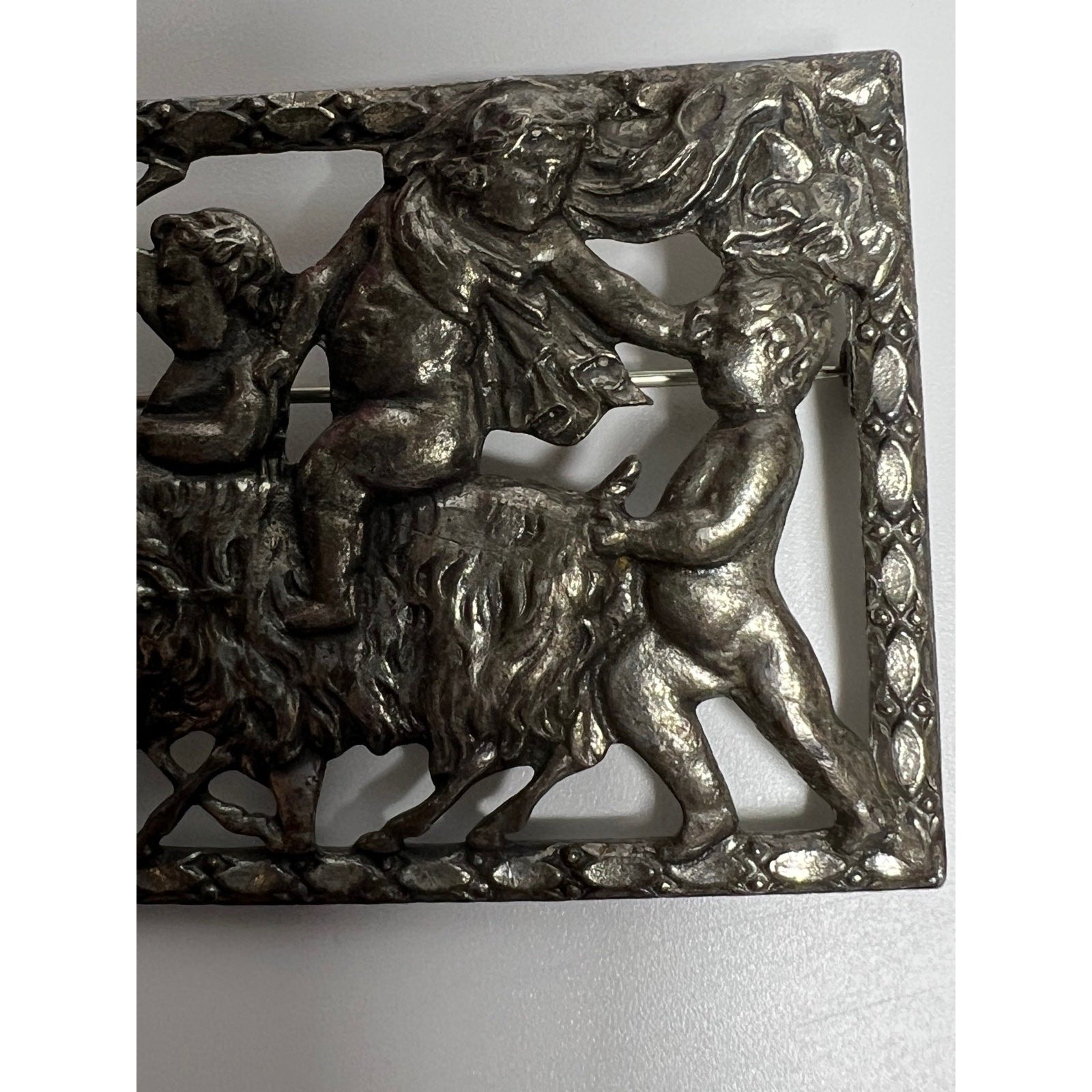 Jewelcraft Large Silvertone Rectangular Brooch 19… - image 2