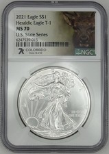 2021 1$ US 1 Oz Silver Eagle (Type 1) Bullion Coin • MS70 Colorado State Series