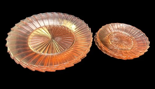 Vintage Jeanette Sierra Pinwheel Pink Depression Glass Plate Set Of 8