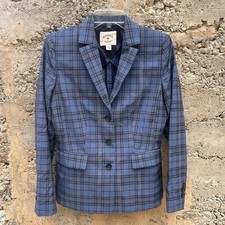 Brooks Brothers Red Fleece Women's 6 Wool Blazer Blue Plaid Glen Check