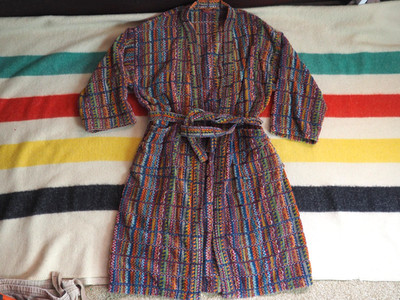 VTG Missoni Italy 3D Knit Cotton Multicolor House Bath Boho Geometric Robe Men L