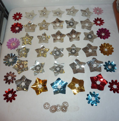 44 Vintage Multicolor Flower and Silver Star Foil Christmas Light Reflectors
