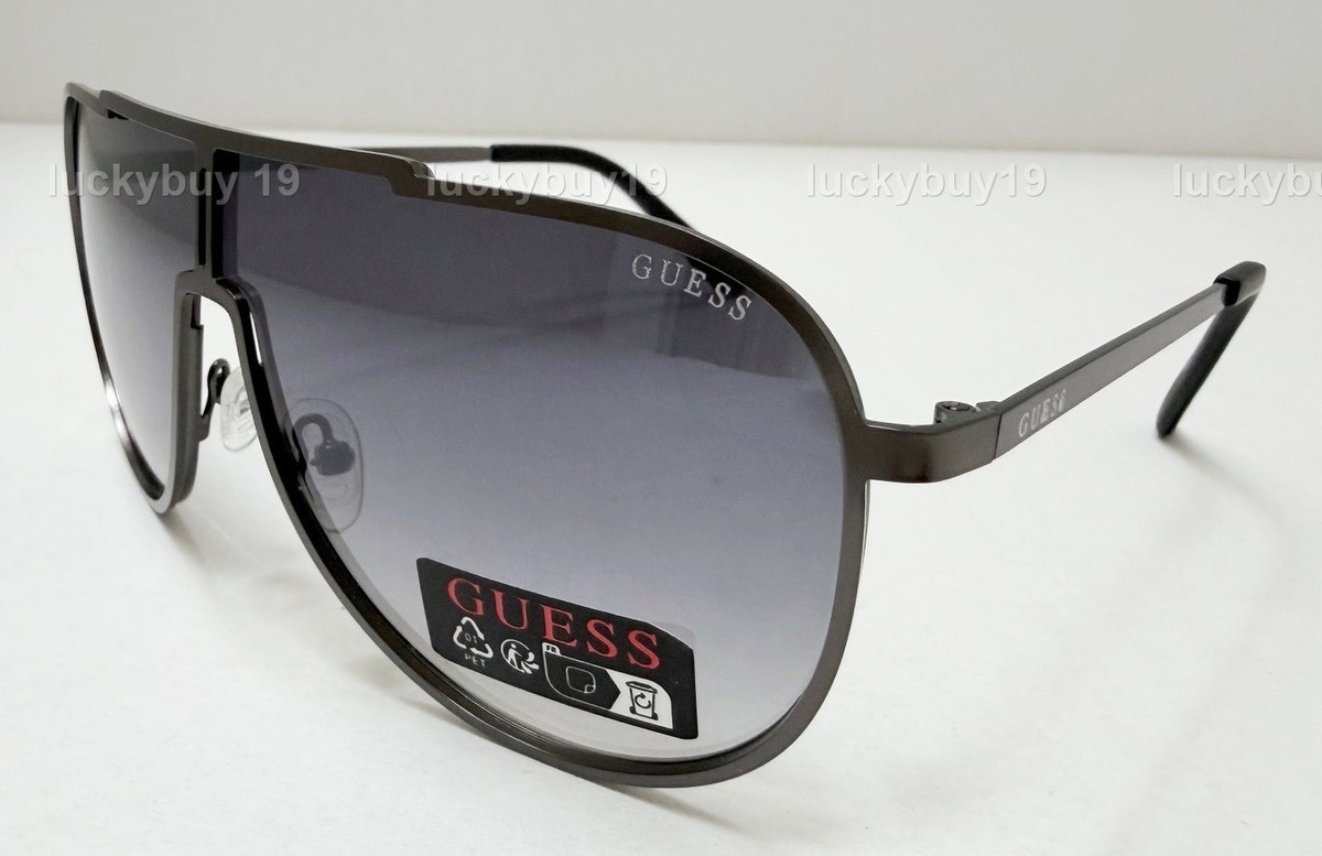 NWT GUESS GF 0199 09B Gun Blue Authentic Shield Men's Sunglasses