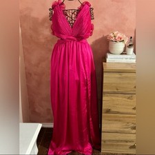 Fashion Nova Pink Pleated Cutout Maxi Dress Ruffle Shoulder Lace Up Back Medium
