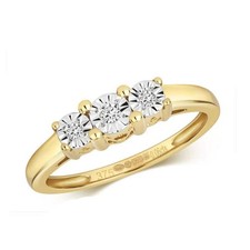 Real Diamond Three Stone Ring Solid Yellow Gold Trilogy Engagement