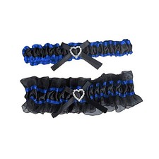 2 PCS Wedding Garter for Bride Bow Heart Rhinestones Satin Black Set Decor