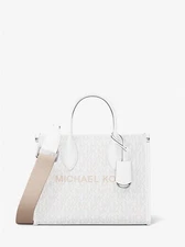 NWT Michael Kors Mirella Small Shopper TopZip toteCrossbody Handbag Optic White