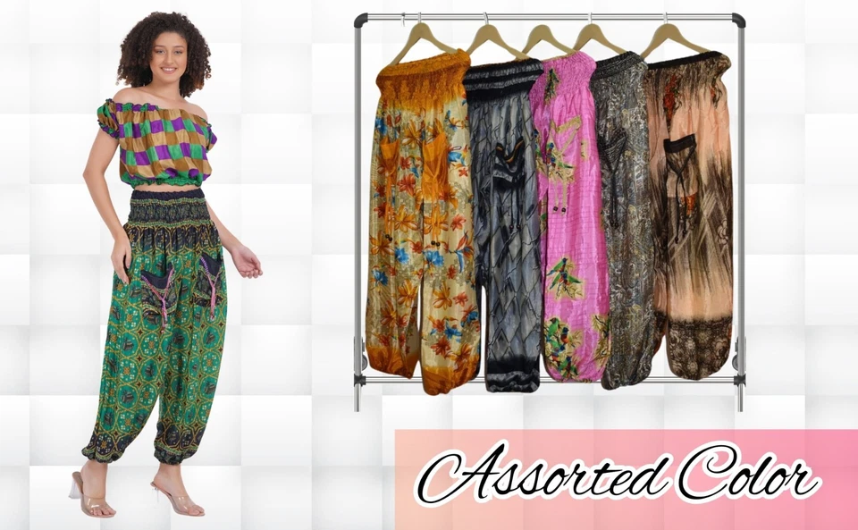 Mujeres Estampado Cintura Elástica Harén Bolsillos Pantalón Talla Grande Venta al por mayor Lote Mixto Foto 2 de 4