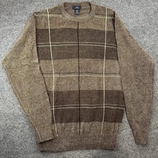 Dockers Men  s Brown Plaid Striped Print Knit Crew Neck Pullover Sweater Size LT