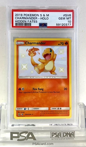 Pokemon Graded Card Charmander Hidden Fates SV6/SV94 PSA 10 Baby Holo Shiny RARE