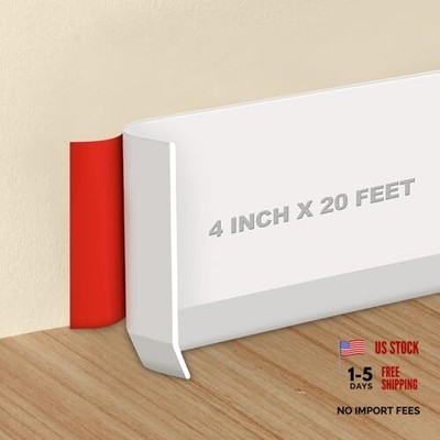  Wall Baseboard Trim 4 Inch x 20 Feet, Flexible Self-Adhesive 4inchx20ft White