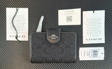 Coach Outlet Medium Corner Zip Wallet Signature Jacquard CU402 SBKBK Black