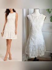 Banana Republic Drop Waist Sleeveless Floral Lace Daisy Dress White Sz 8