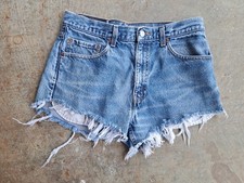 Vintage 90s Levi's 505 Regular Fit Cut-off Blue Denim Shorts Distressed 32"