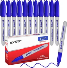 EXTRIC Permanent Markers Blue, 12 Count Fine Point 12 (Pack of 1), Blue 