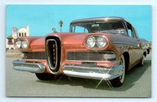 Car Postcard 1958 Pink Ford Edsel Pacer Convertible Rear Mirror Museum Nags Head