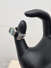 Vintage Mother of Pearl Black Onyx Marcasite Sterling Silver Ring