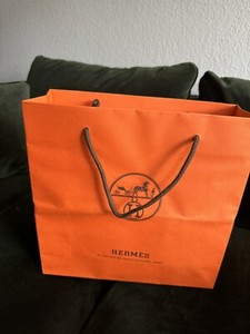 Hermes Empty Orange Medium Shopping Gift Paper Bag Authentic 12x11.75x4” ribbon