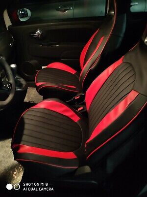 Schonbezüge Plätze Auto Fiat 500 Abarth Hinten Split Kunstleder Rot Schwarz - Fiat 500 Abarth Seat Covers