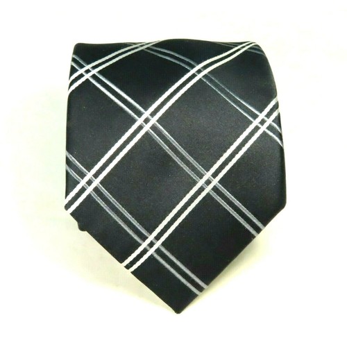 Corbata Donald J. Trump Signature Collection Rayas Diamante Negro Platino Seda - Imagen 2 de 4