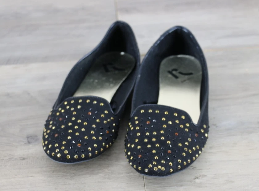 Женские замшевые мокасины без шнуровки Report размер 6 черные блестящие стразы - Изображение 2 из 4